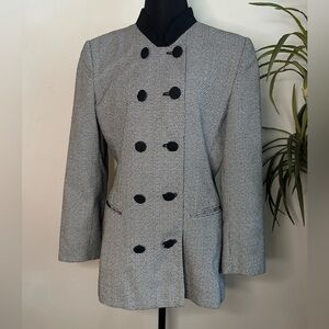 Vintage houndstooth mock neck collar black and white double breasted jacket